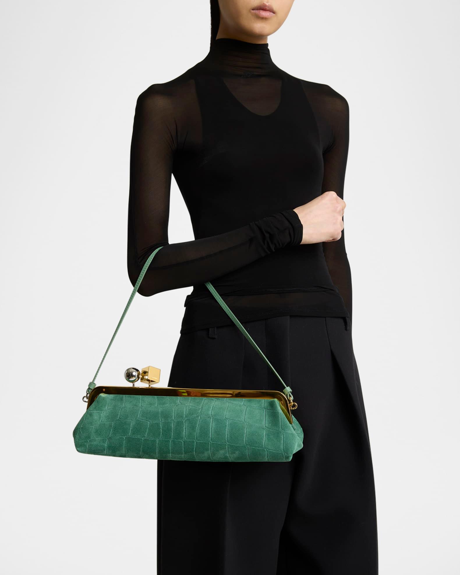 La Pochette Salon Suede Croc-Embossed Shoulder Bag Product Image