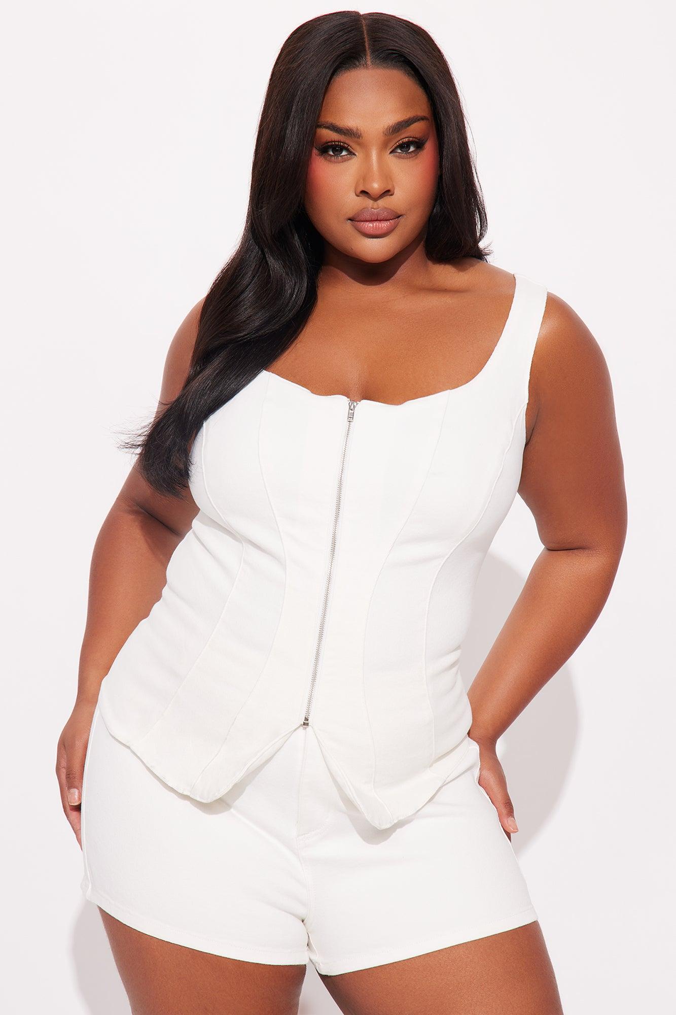 Ava Denim Short Set - White Product Image