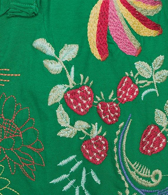 JOHNNY WAS Embroidered Floral Cotton Knit Raw Edge Detail Round Neck Henley Sleeveless Tank Product Image