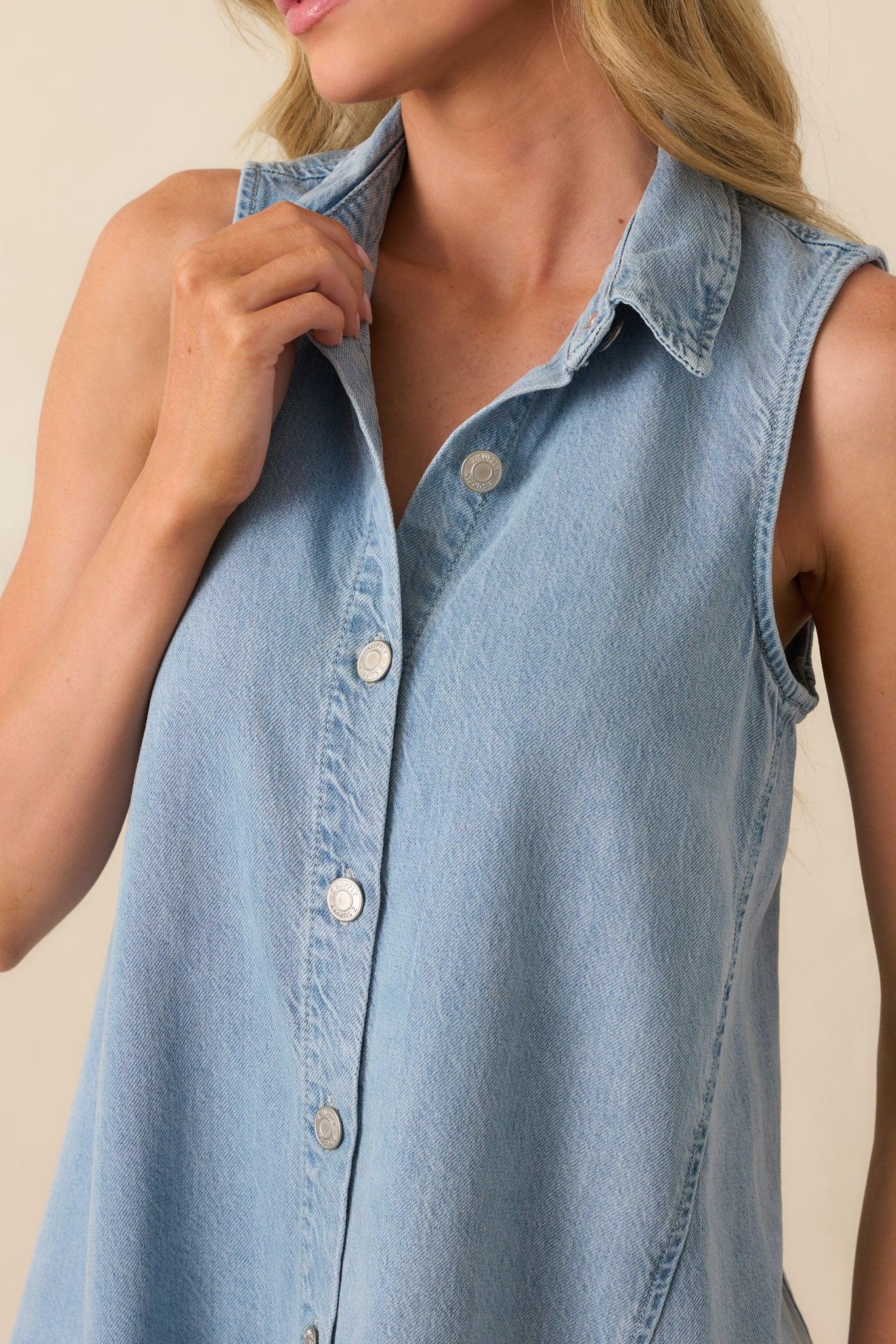 Z Supply Light Wash Cotton New Light Denim Mini Dress Product Image