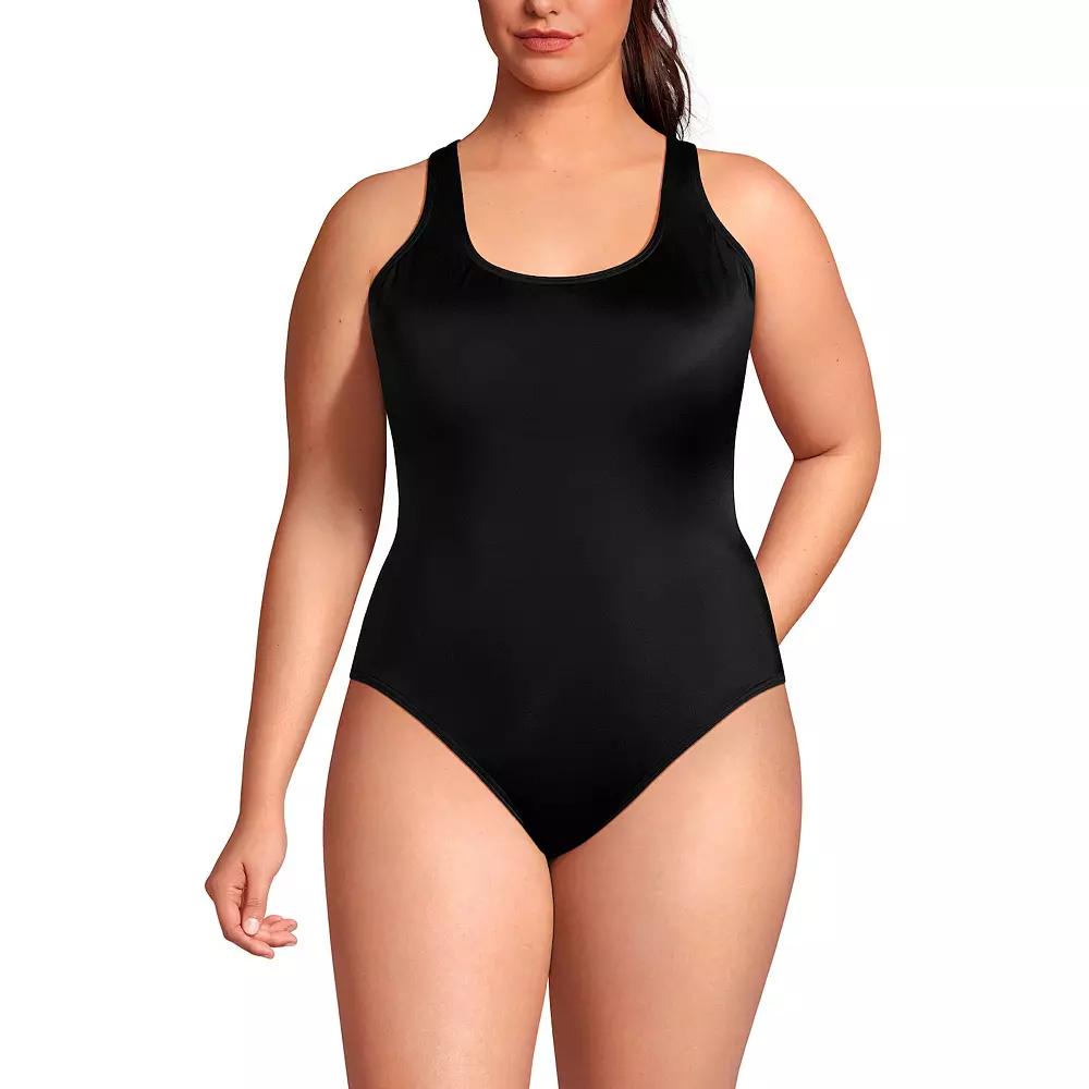 Plus Size Lands' End X-Back High Leg Tugless One Piece Swimsuit, Women's, Size: 16 W, Black Product Image