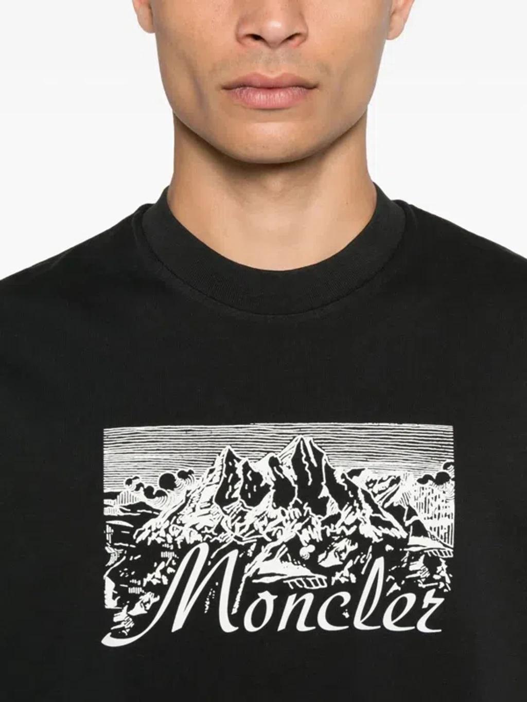 MONCLER Graphic Mountain Print Short Sleeve T-shirt In Black Product Image