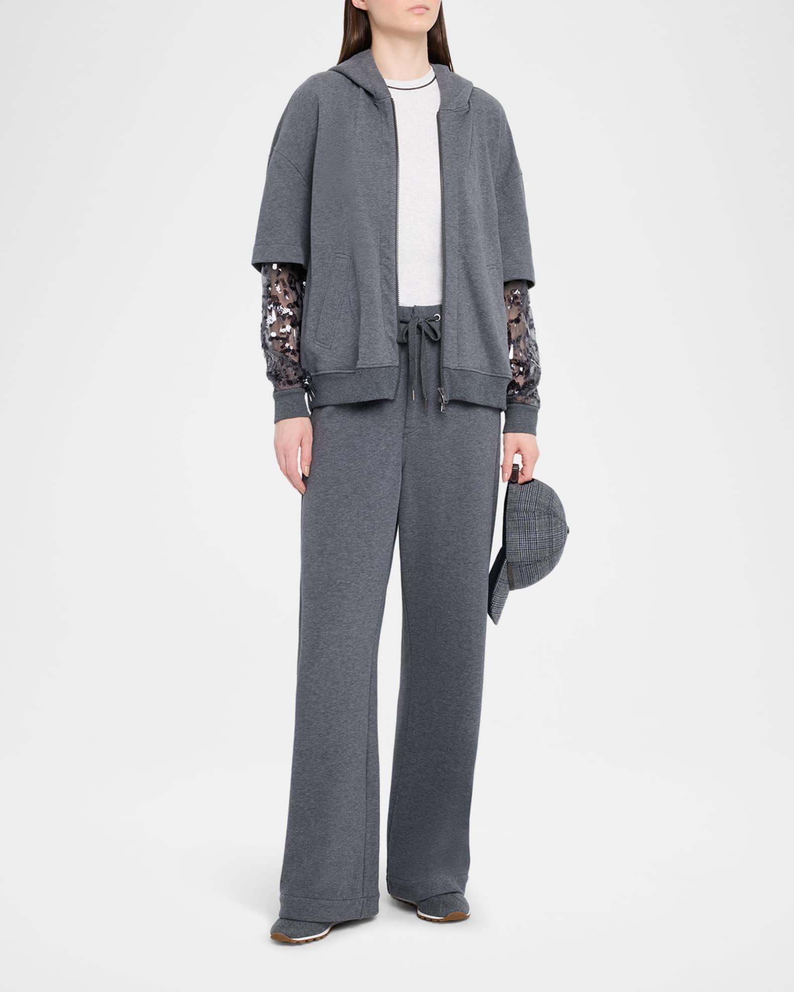 Hooded Zip Jacket with Sheer Sequined Raindrop Sleeves Product Image