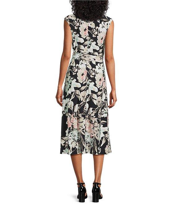 Kasper Petite Size Floral Keyhole Neck Cap Sleeve Midi Dress Product Image