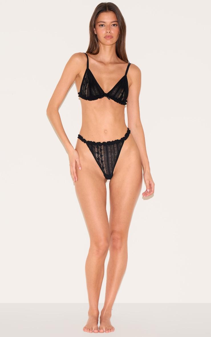 Black Textured Lace Triangle Lingerie Set Product Image
