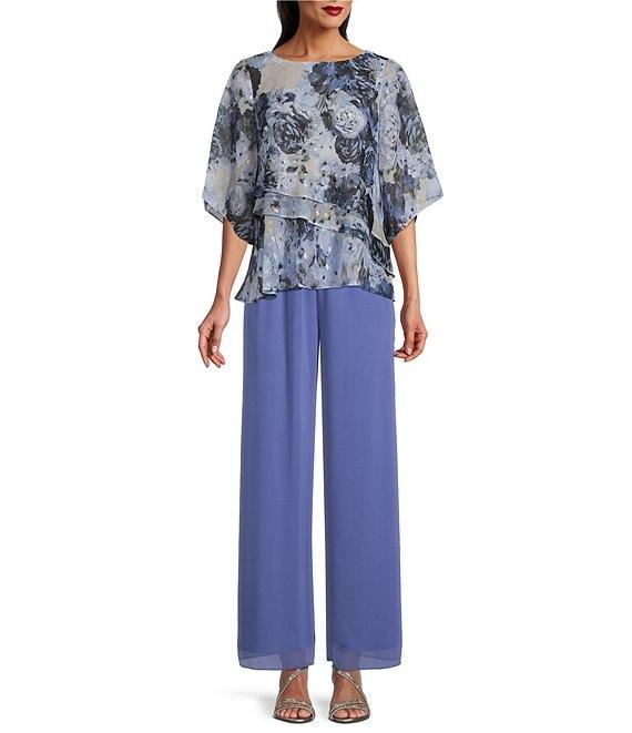 Alex Evenings Wide Leg Mid Rise Chiffon Pants Product Image