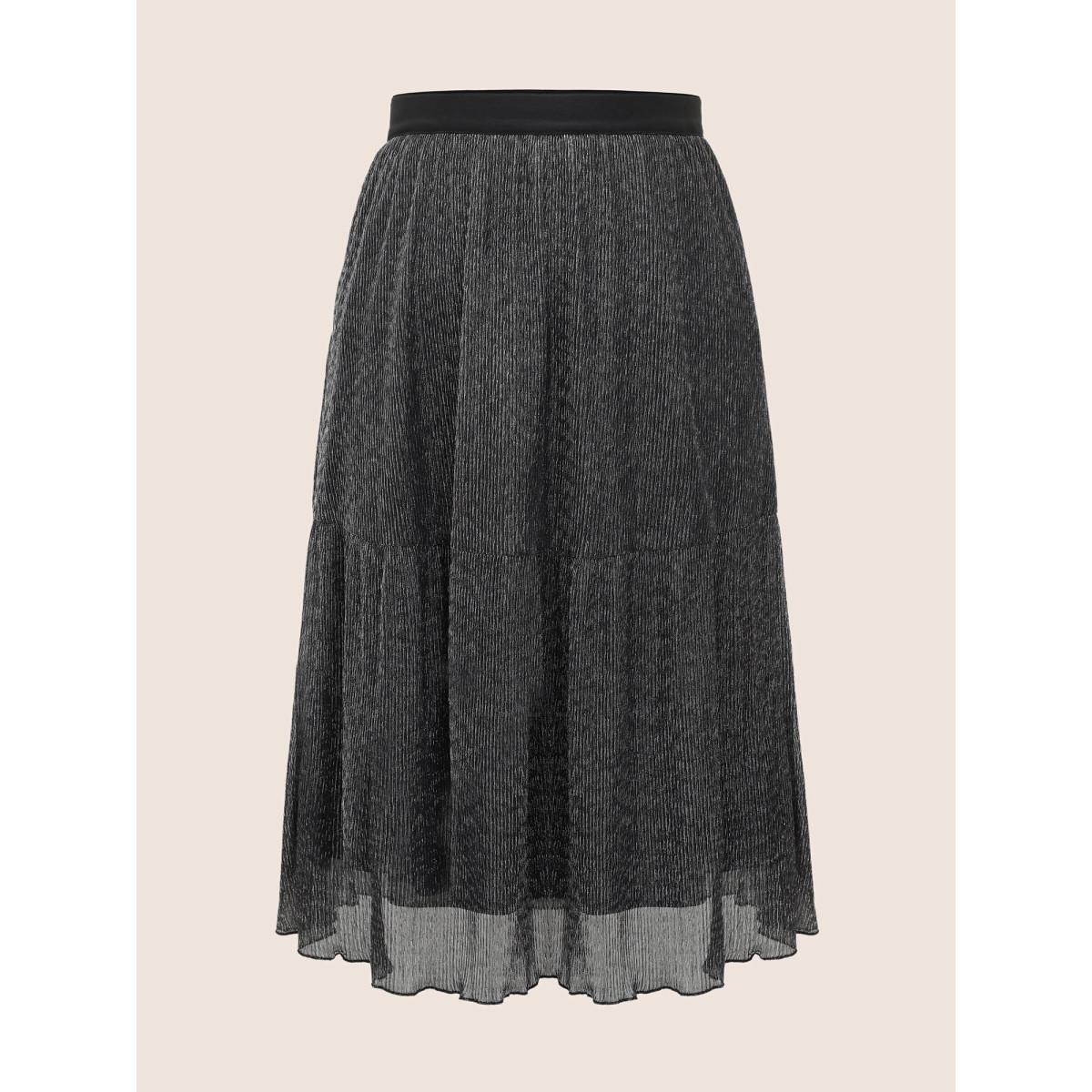 Plus Size Glitter Mesh Patchwork Texture Pocket Skirt Women Black Cocktail Non No stretch Slanted pocket Party Skirts BloomChic 26/4X Product Image