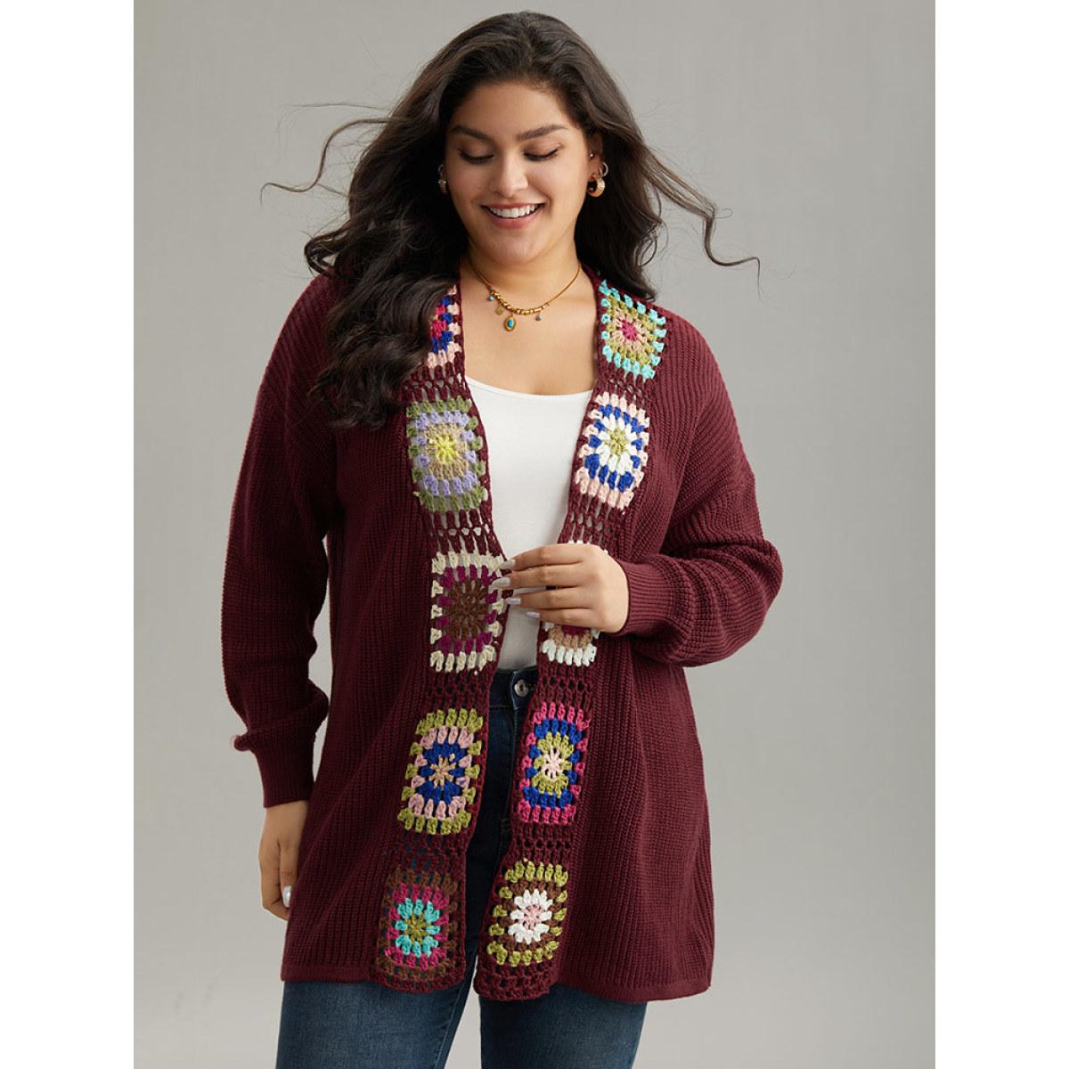 Plus Size Floral Embroidered Open Front Cardigan Scarlet Women Casual Loose Long Sleeve Dailywear Cardigans BloomChic 26/4X Product Image