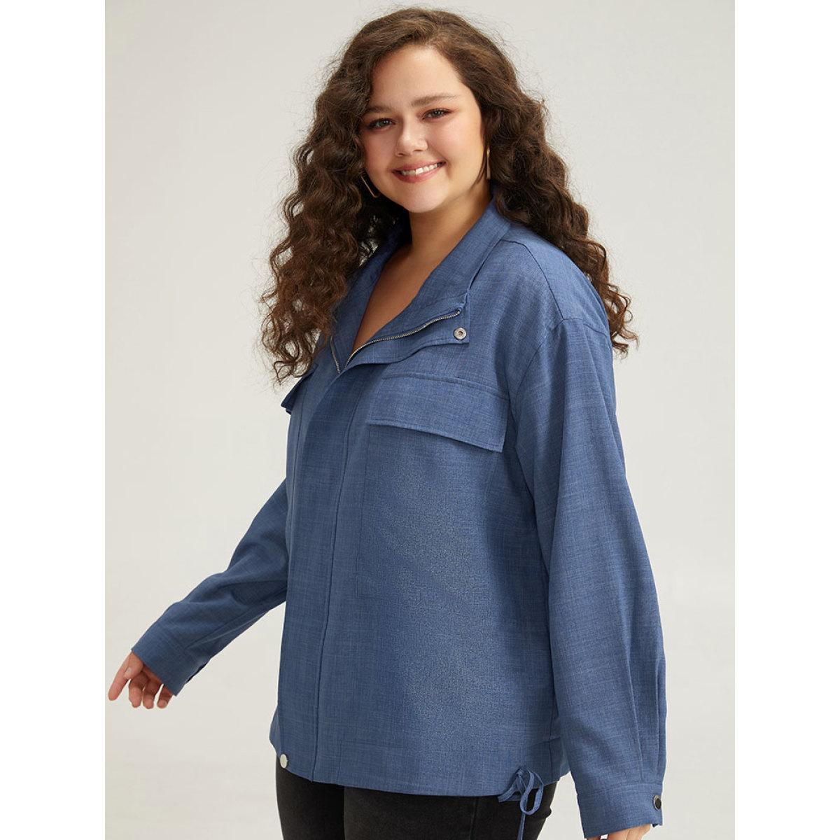 Plus Size Plain Flap Pocket Zipper Lapel Collar Coat Women Stone Casual Plain Ladies Dailywear Winter Coats BloomChic 18-20/2X Product Image