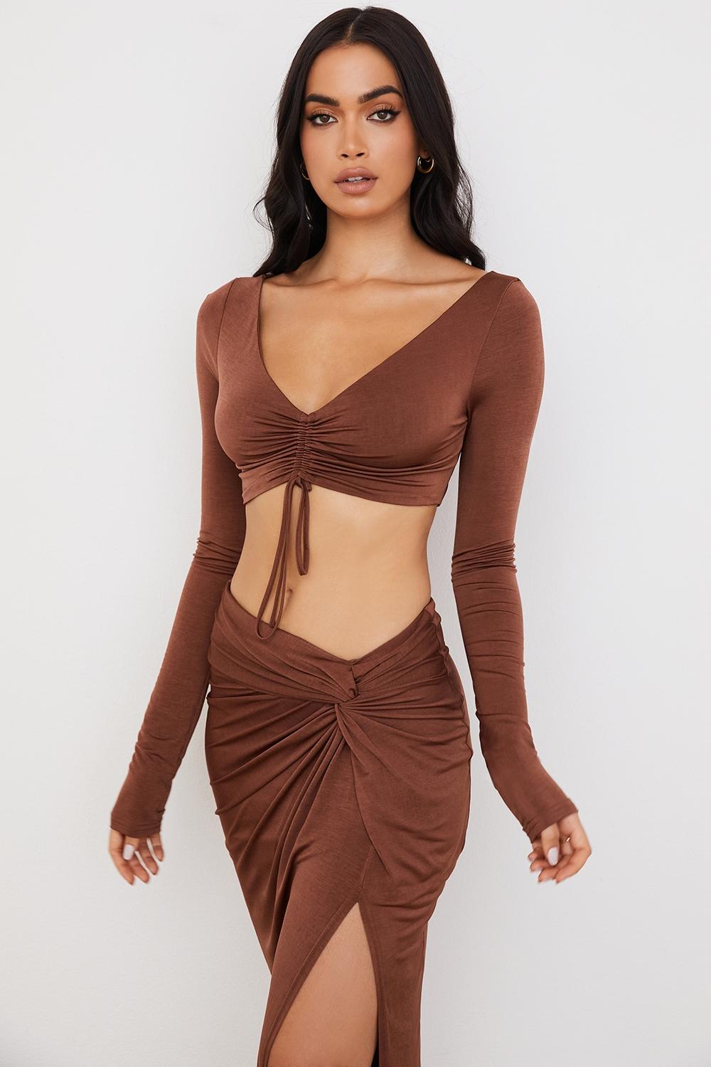 Angelita  chocolate gathered crop top Product Image