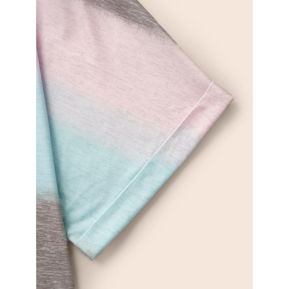 Plus Size Striped Contrast Roll Dolman Sleeve T-shirt Multicolor Women Casual Contrast Striped Round Neck Everyday T-shirts BloomChic 28/5X Product Image