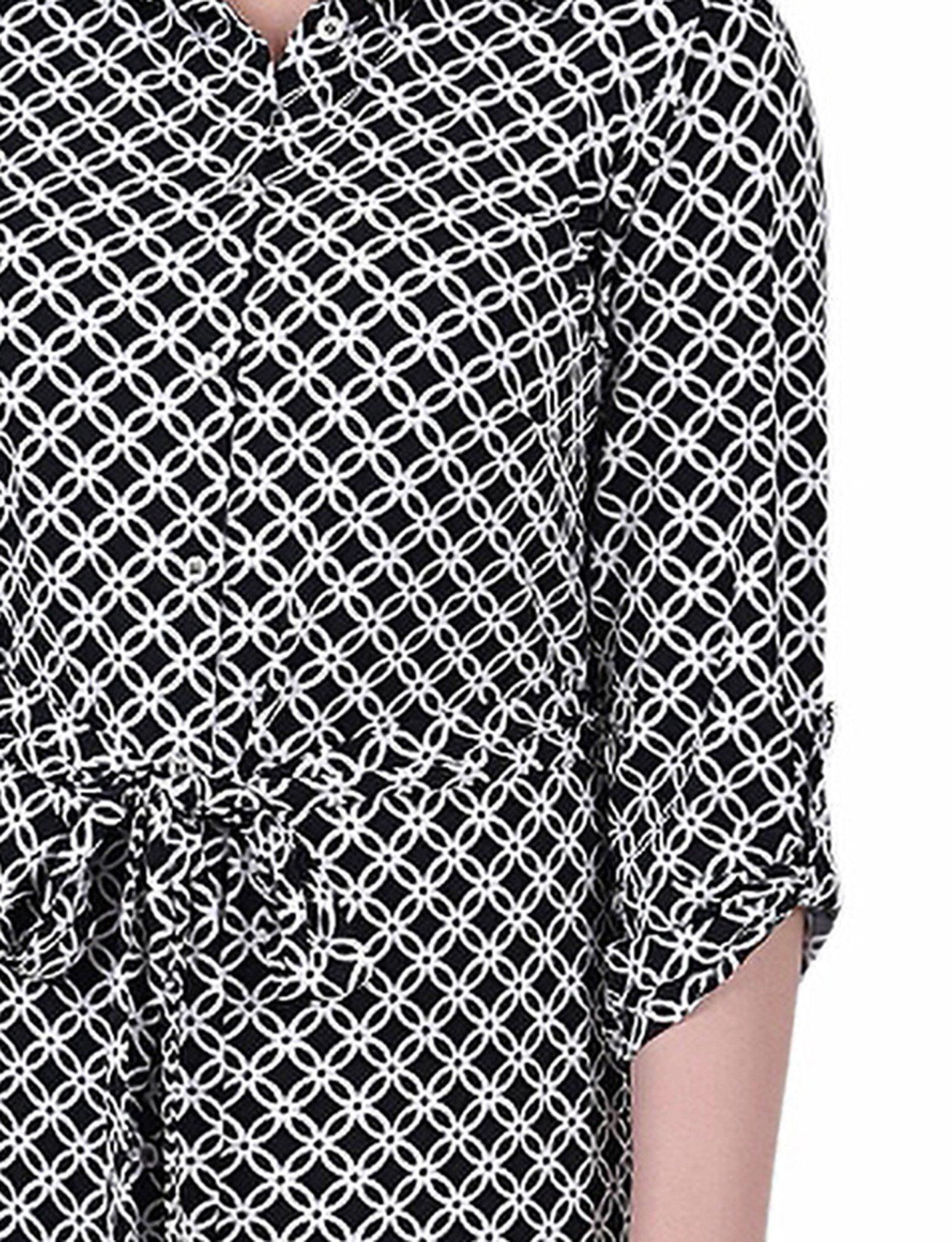 Black White Iconic 3/4 Roll Tab Sleeve Belted Shirtdress - Plus Product Image