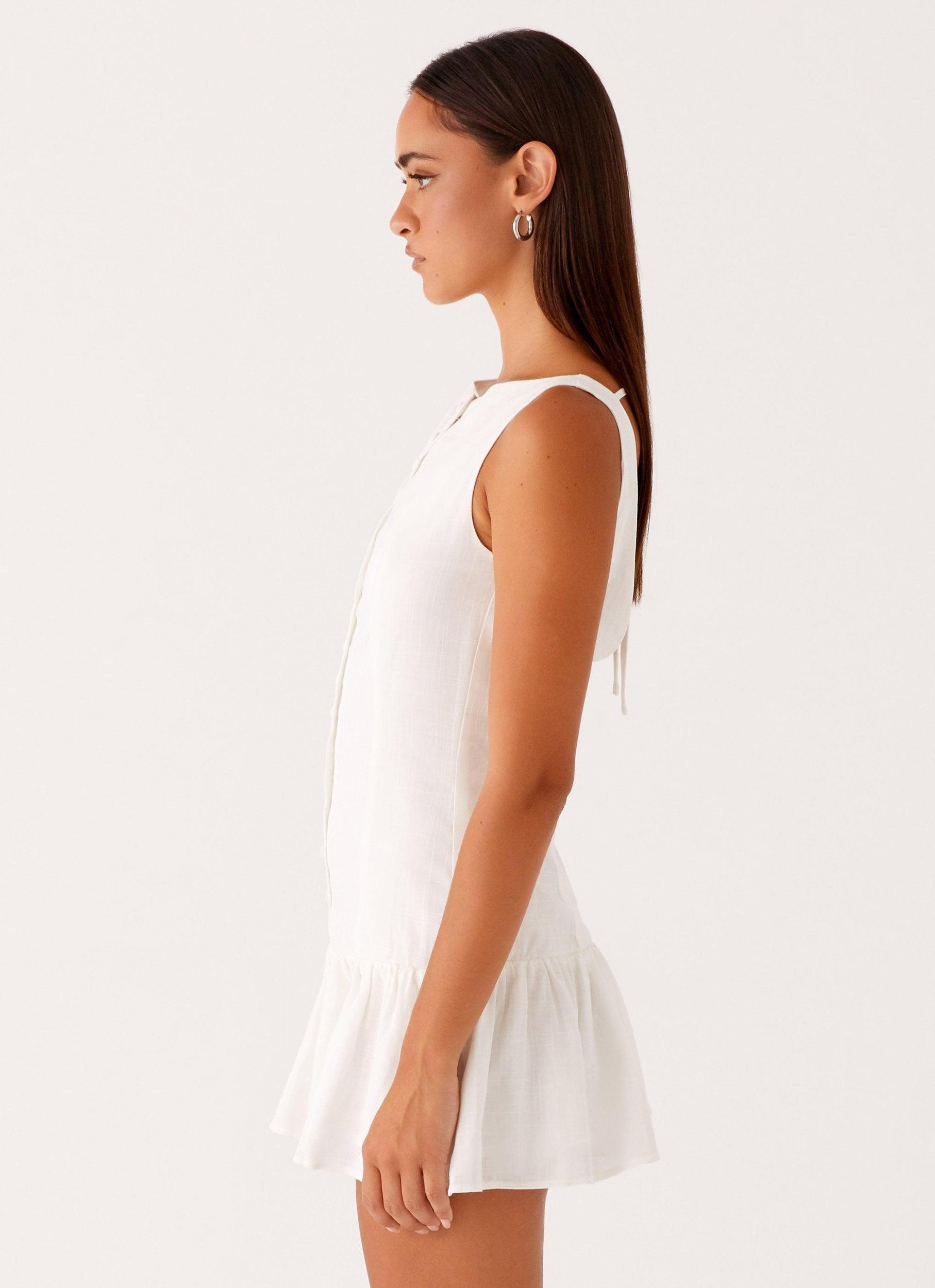 Meggie Linen Mini Dress - White Product Image