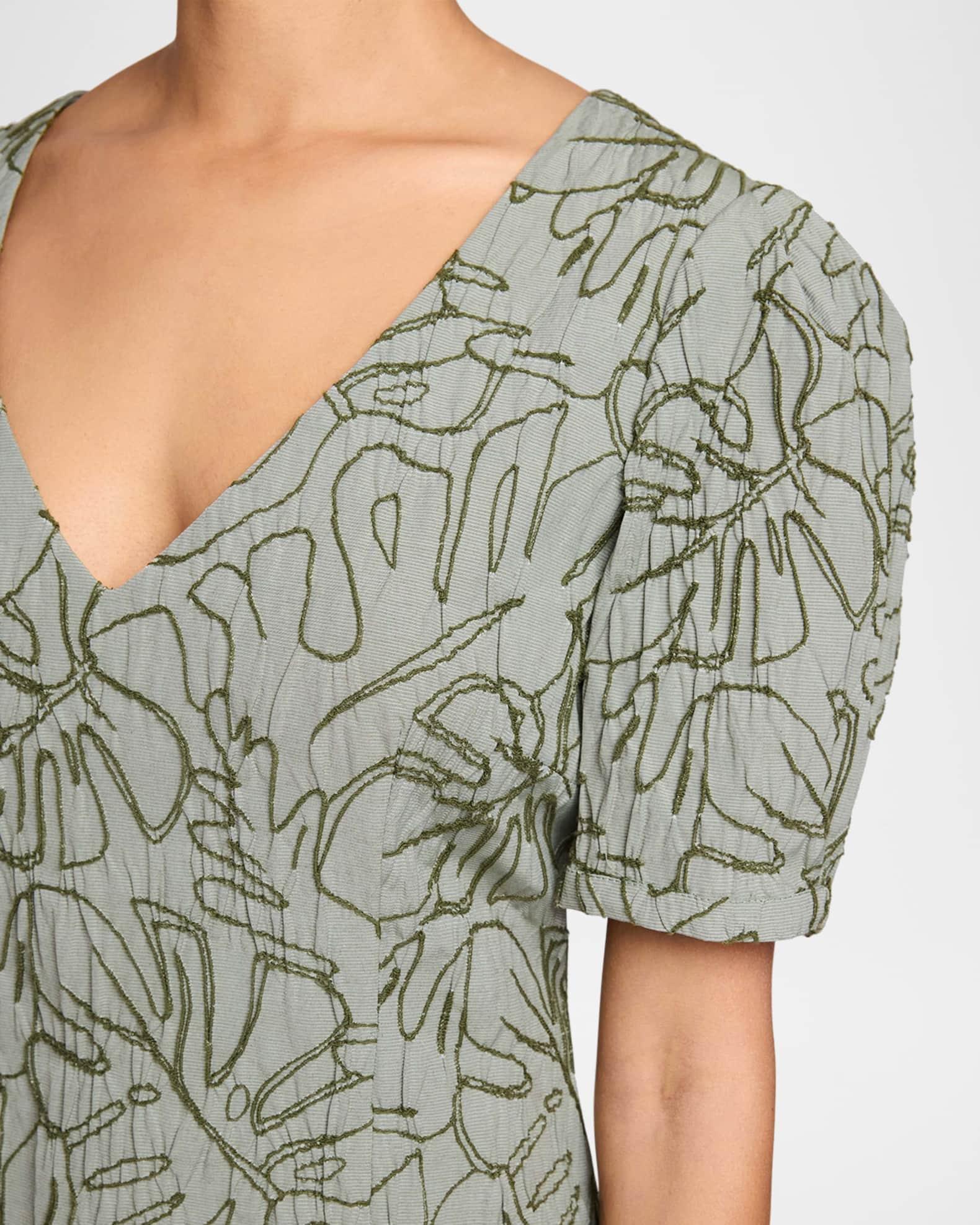 Embroidered A-Line Cotton Cloque Dress Product Image