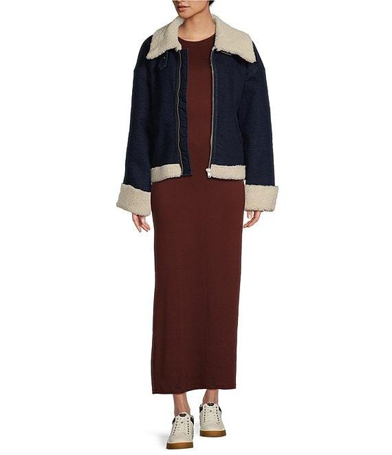 GB Sherpa Contrast Denim Sherpa Moto Jacket Product Image