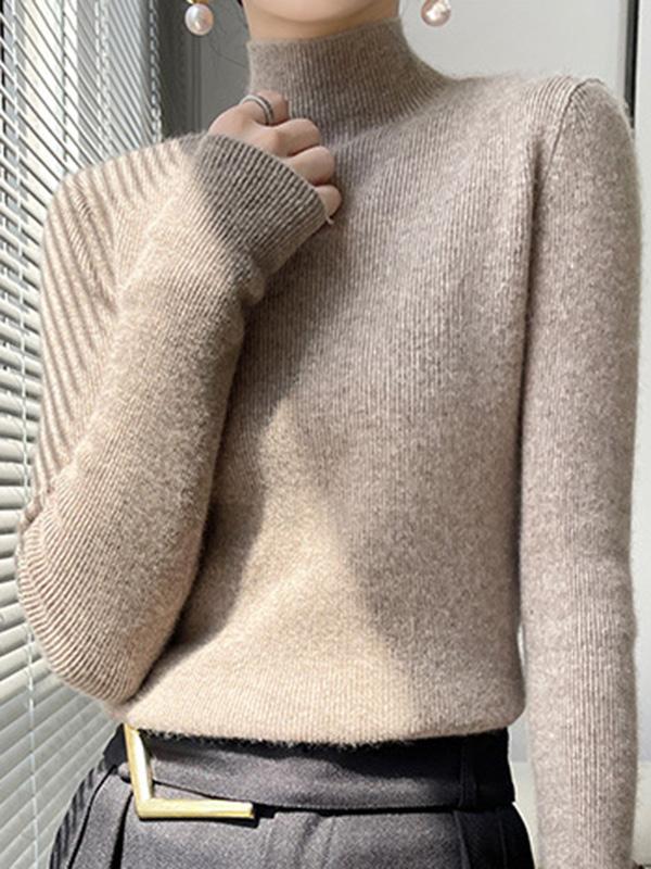 Casual Skinny Long Sleeves Solid Color Half Turtleneck Sweater Tops Product Image