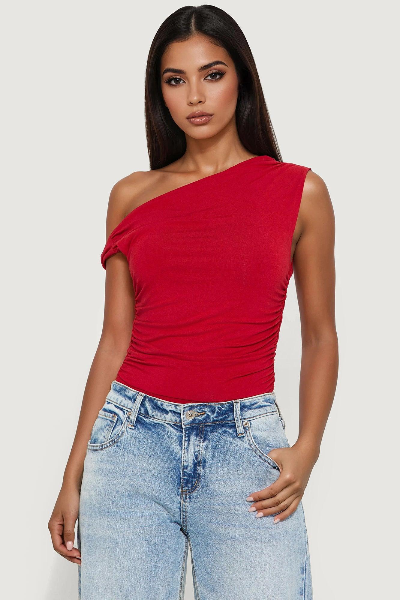 Kylie Off Shoulder Bodysuit - Red Female Product Image