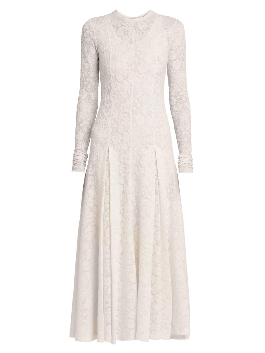 Womens Floral Lace Wool-Blend Fit & Flare Midi-Dress Product Image