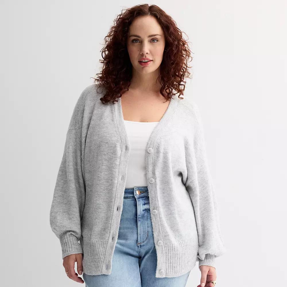 Plus Size Sonoma Goods For Life® Button-Front Cardigan, Women's, Size: 0X, Gray Product Image