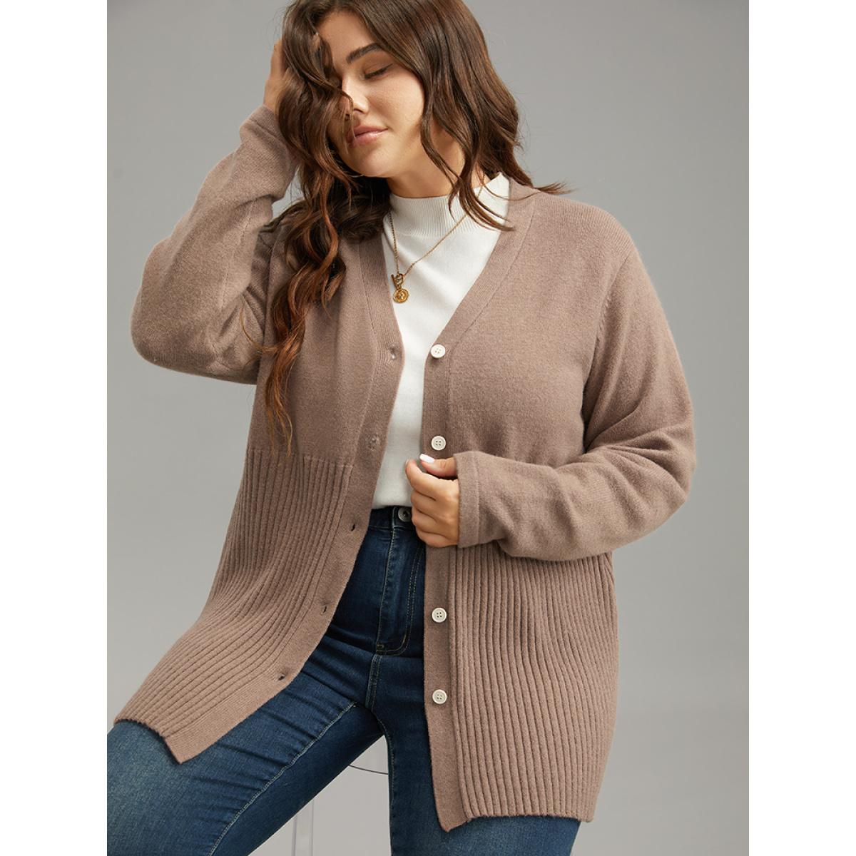 Plus Size Supersoft Essentials Plain Button Up Texture Cardigan Rouge Women Casual Loose Long Sleeve Dailywear Cardigans BloomChic 30/6X Product Image