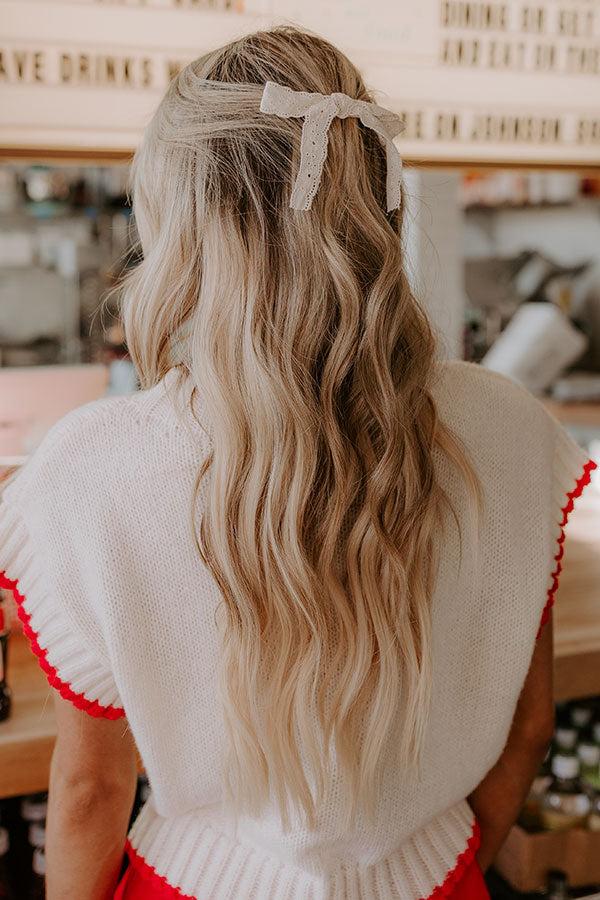 Bows And Kisses Eyelet Bow Hair Clip in Ivory Product Image