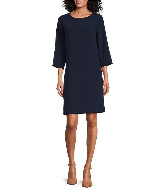 Caroline Rose Matte Crepe Crew Neck 3/4 Sleeve Pocketed Shift Dress Product Image