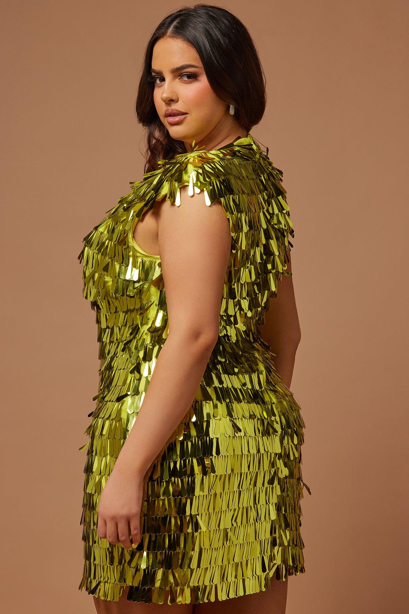 Aneesha Paillette Mini Dress - Chartreuse Product Image