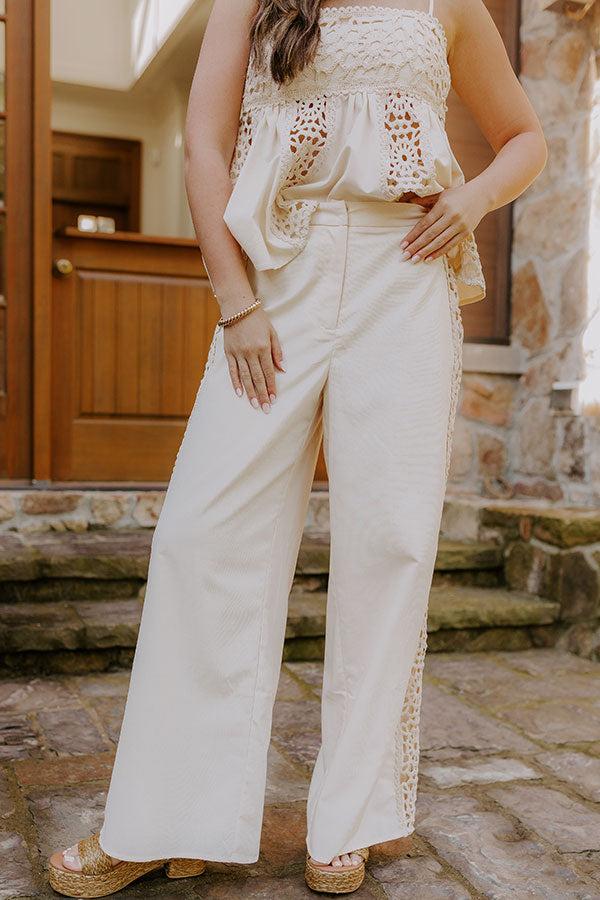 Boheme Bay High Waist Crochet Wide Leg Pants in Cream Product Image