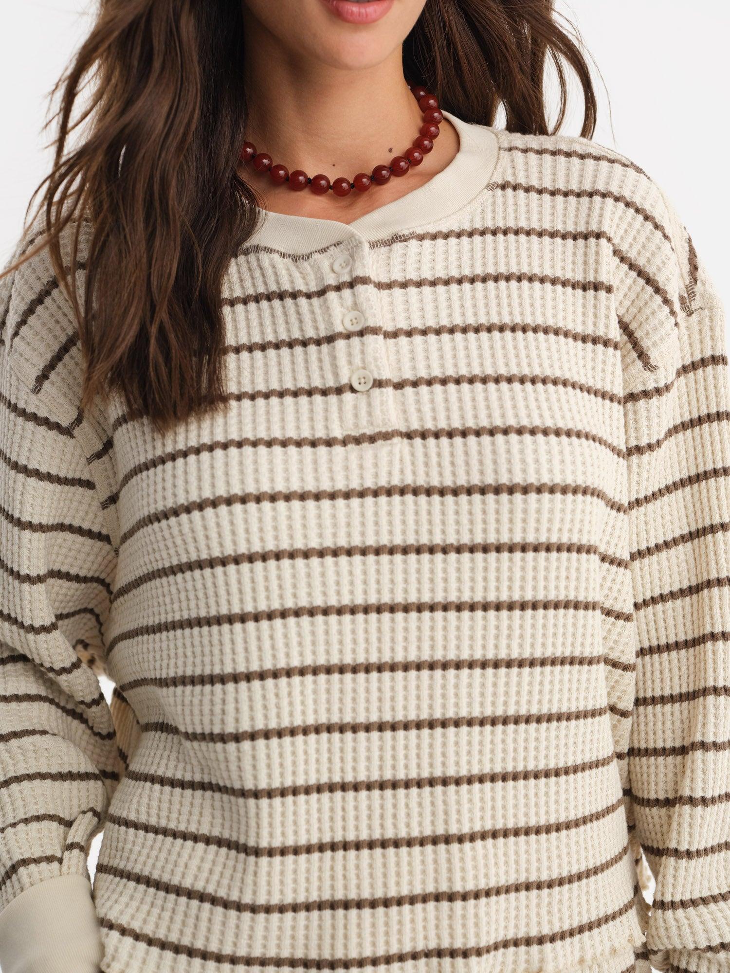 Organic Waffle Cropped Henley Female Product Image