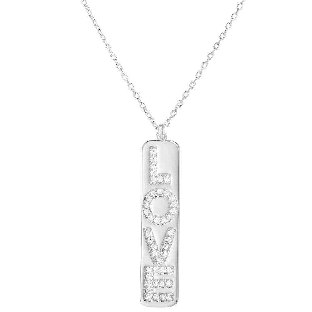 Sunkissed Sterling 14k Gold Over Silver Cubic Zirconia "Love" Bar Necklace, Women's, Size: 18", Silver Tone Product Image