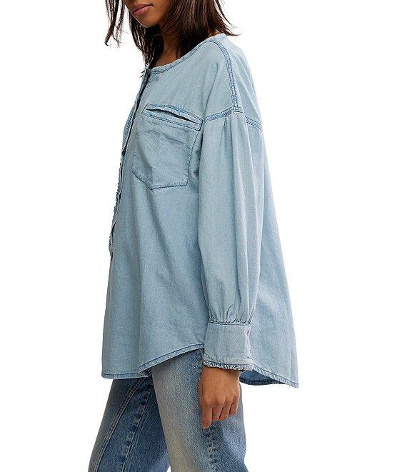 Free People Denim Dreaming Round Neck Oversized Pull-Over Shirt Product Image