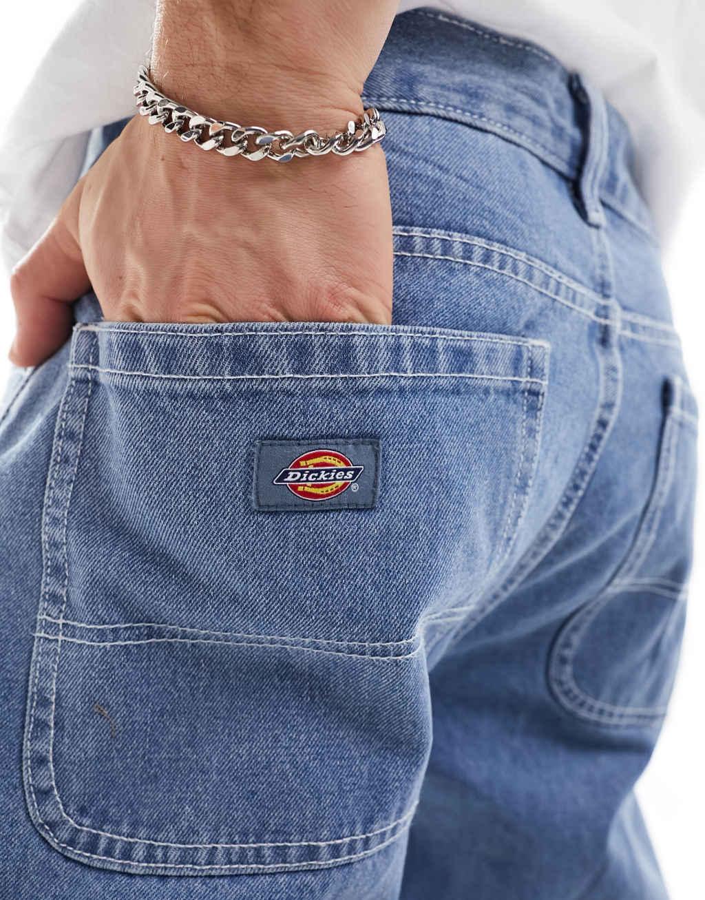 Dickies Double Knee stitched jeans in light blue Product Image