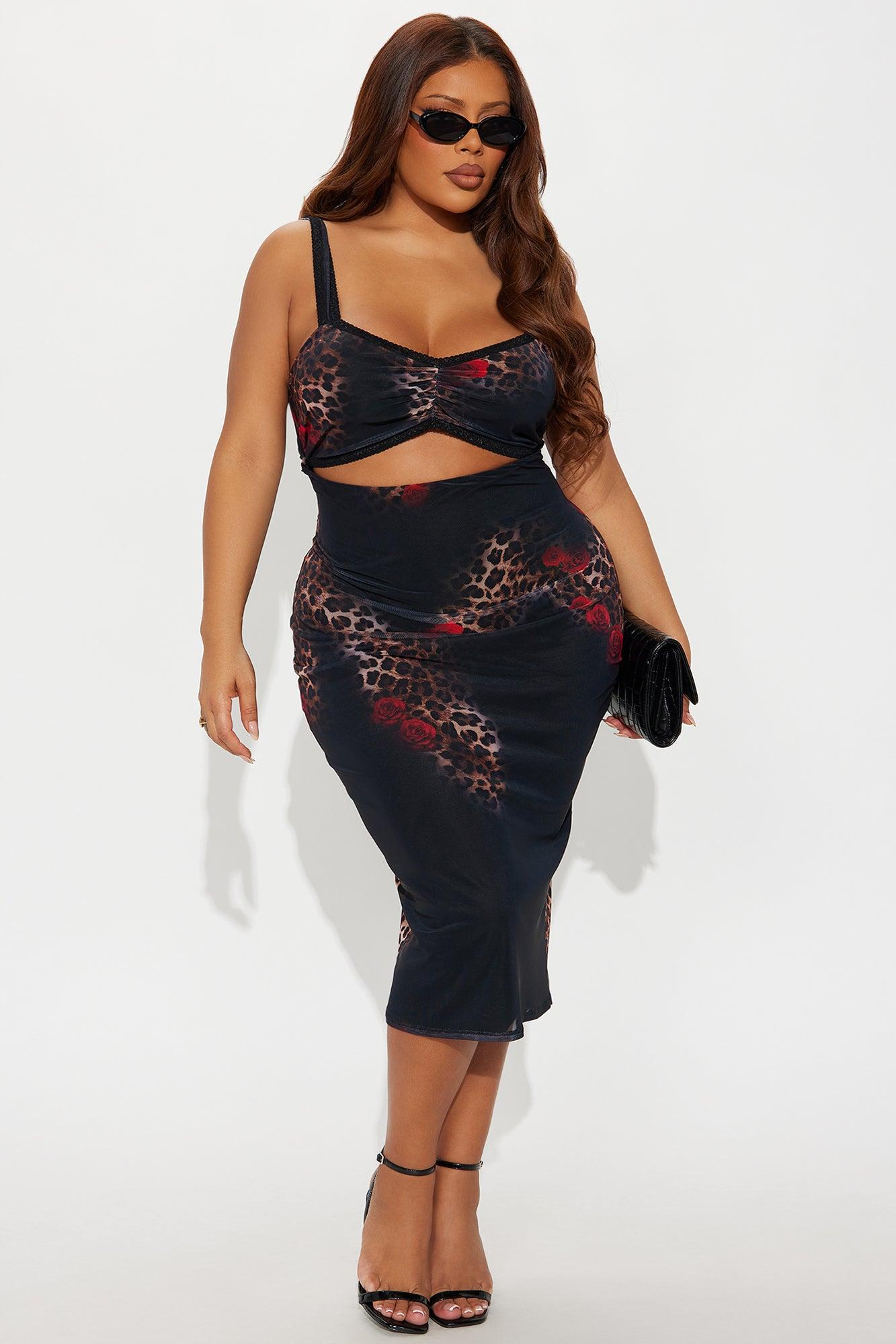 Andrea Animal Floral Mesh Midi Dress - Leopard Female Product Image