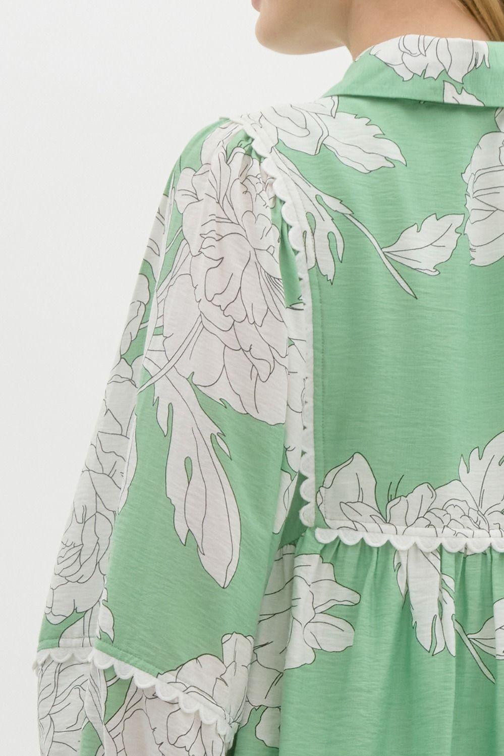 Sweet & Scalloped Mint Floral Blouse Product Image