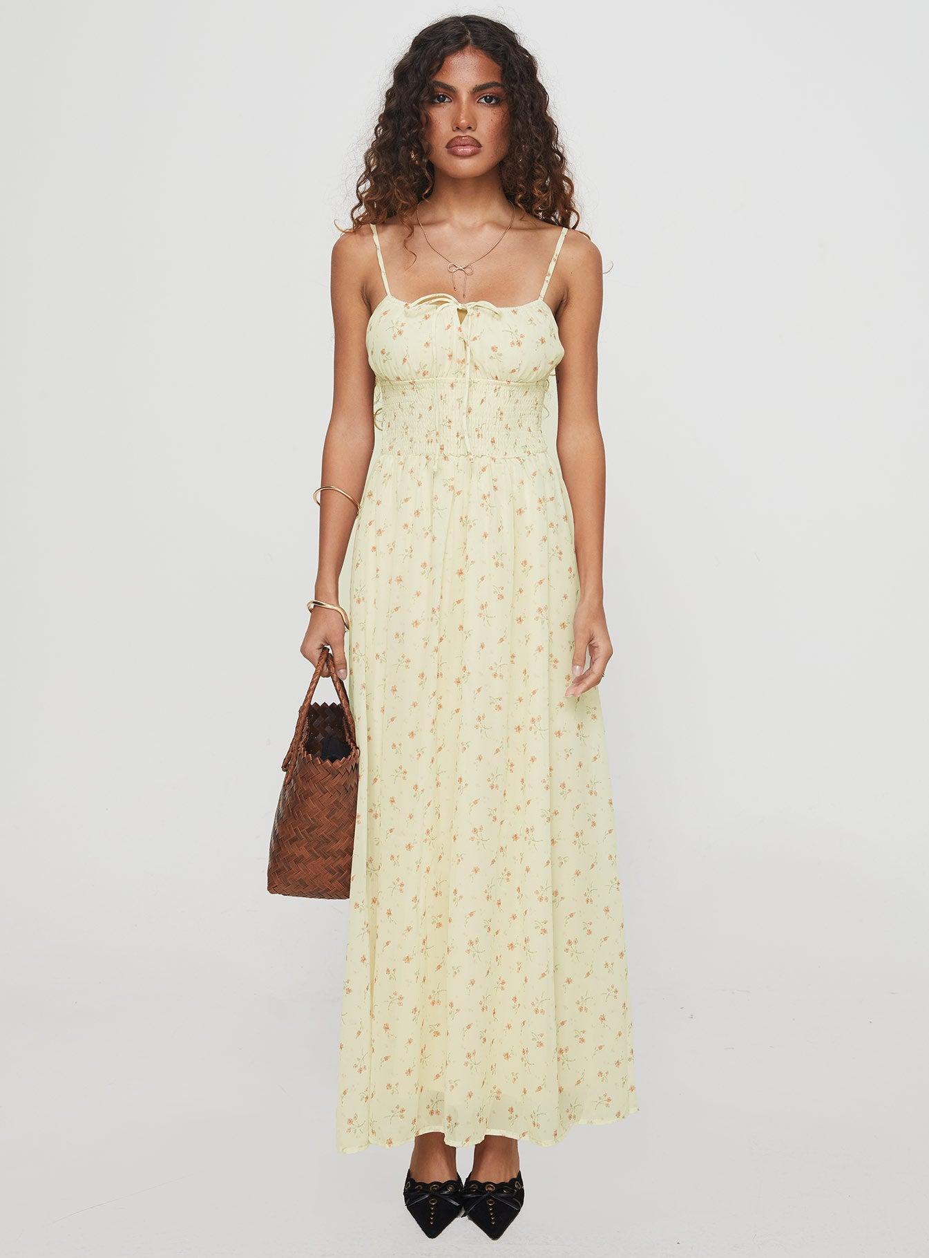 Pearle Shirred Maxi Dress Cream Floral Product Image