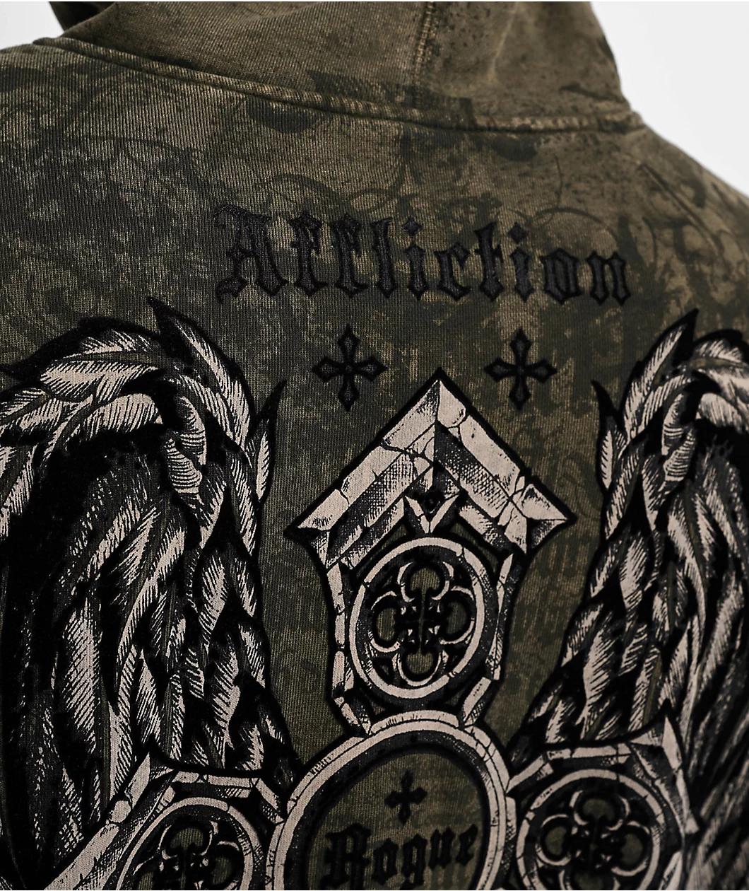 Affliction x Rogue Crosses Dark Brown Zip Hoodie Product Image