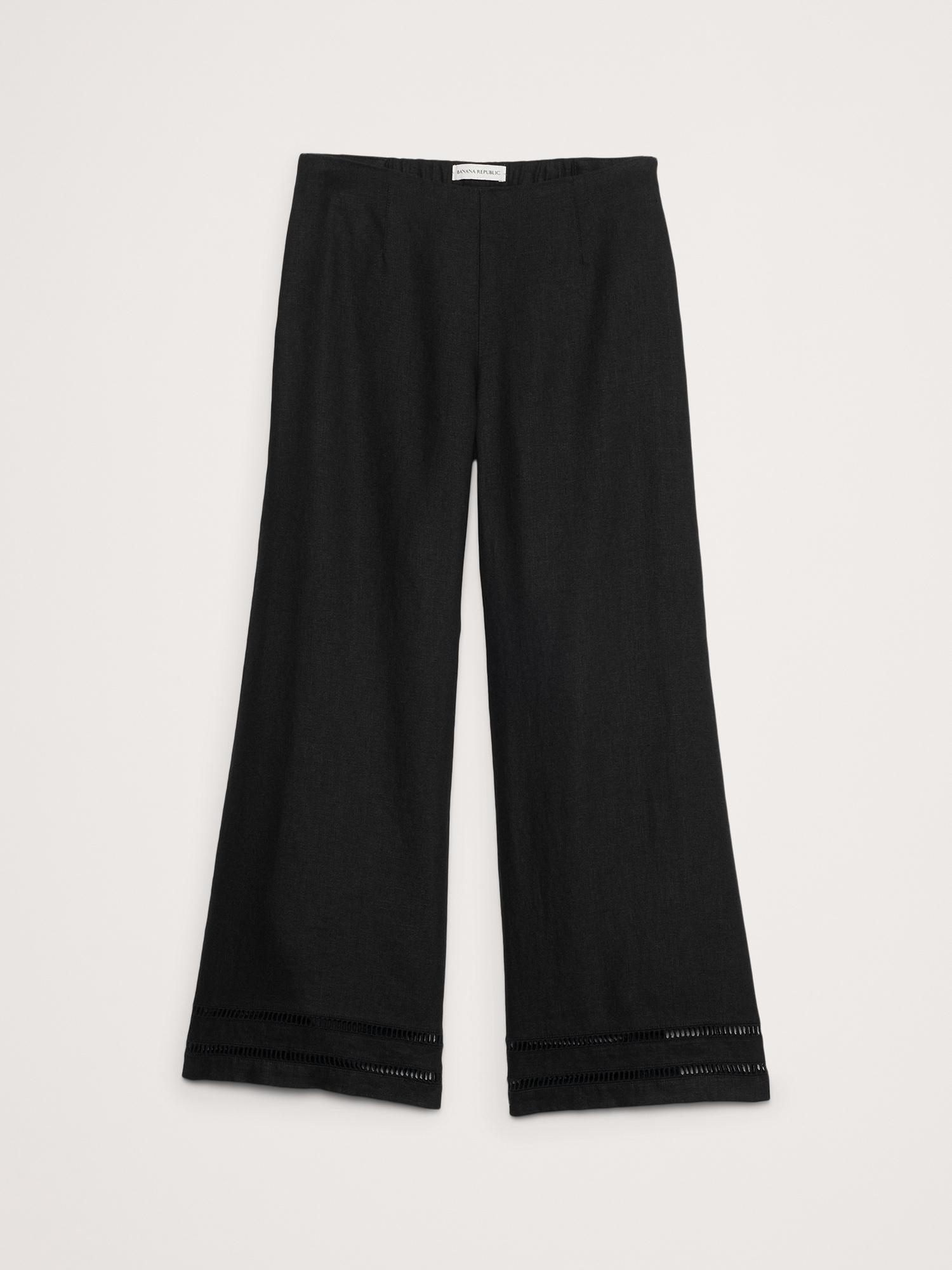 Mid-Rise Kick-Flare Lace-Trim Linen Ankle Pant Product Image