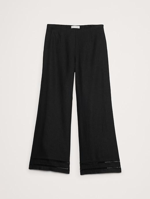 Mid-Rise Kick-Flare Lace-Trim Linen Ankle Pant Product Image