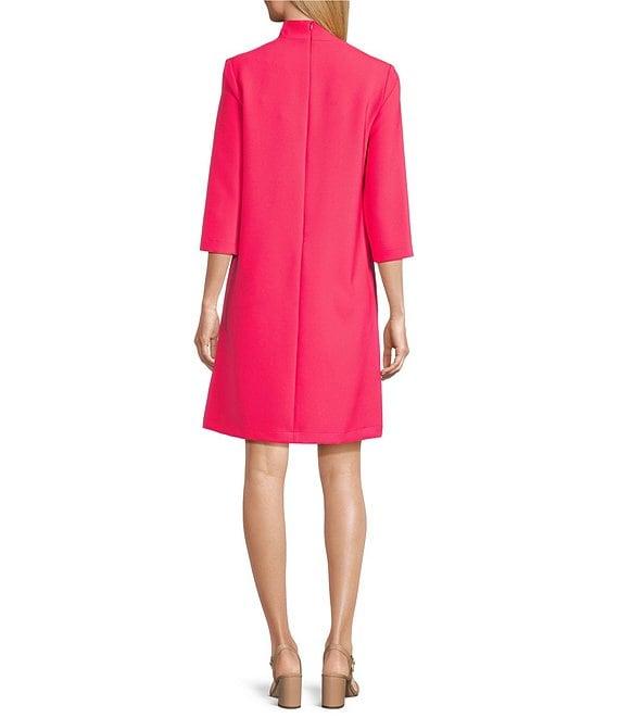 Caroline Rose Taylor Crepe Split Mandarin Collar 3/4 Sleeve A-Line Dress Product Image