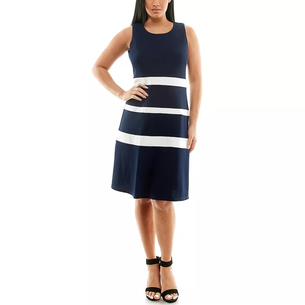 Women's Nina Leonard Colorblock Dress, Size: XL, Navy Ivory Product Image