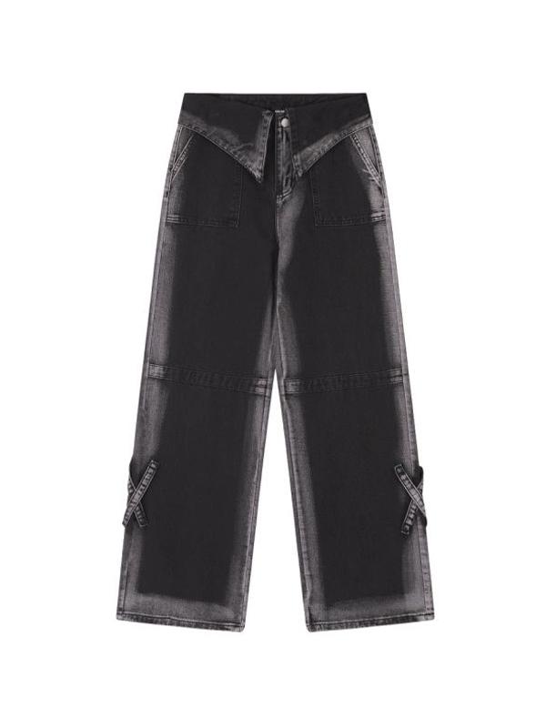 Men's Street Ombre Tie Dye Turned Waist Loose Jeans Product Image