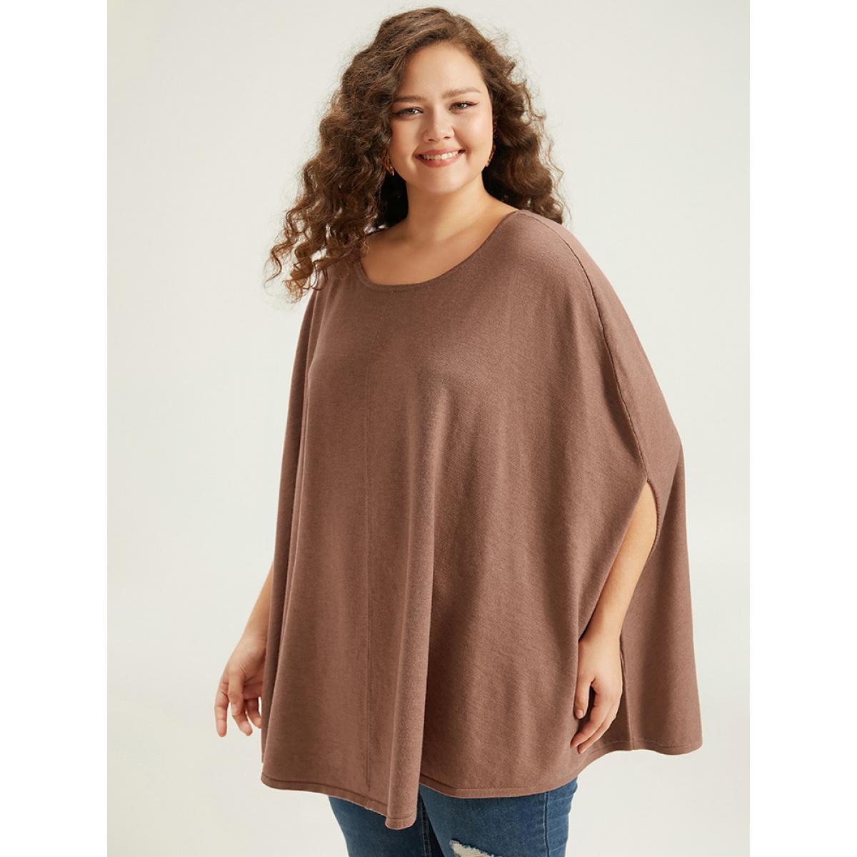 Plus Size Supersoft Essentials Plain Dolman Sleeve Pullover Tan Women Casual Loose Sleeveless Round Neck Dailywear Pullovers BloomChic 30/6X Product Image