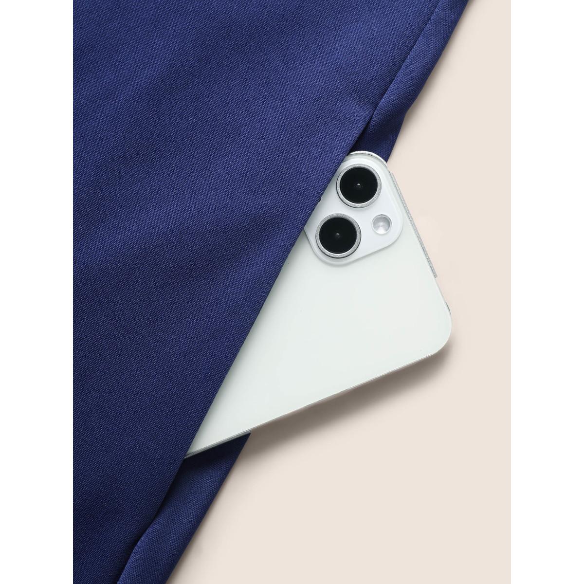 Plus Size Plain Metal Detail Pleated Tank Dress Navy Women At the Office Button Round Neck Sleeveless Curvy BloomChic 14-16/1X Product Image