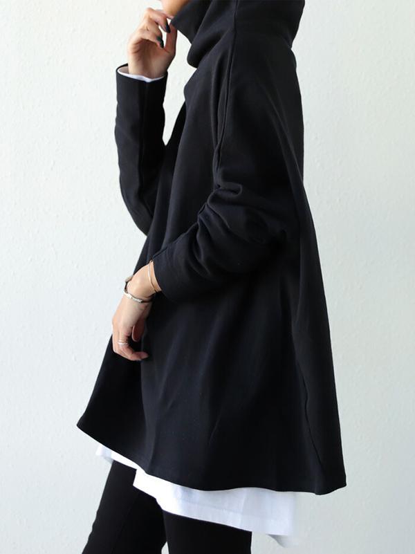 Urban Black&Gray High-Neck Long Sleeve Oversize T-Shirt Product Image