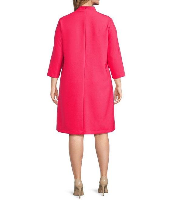 Caroline Rose Plus Taylor Crepe Split Mandarin Collar 3/4 Sleeve A-Line Dress Product Image