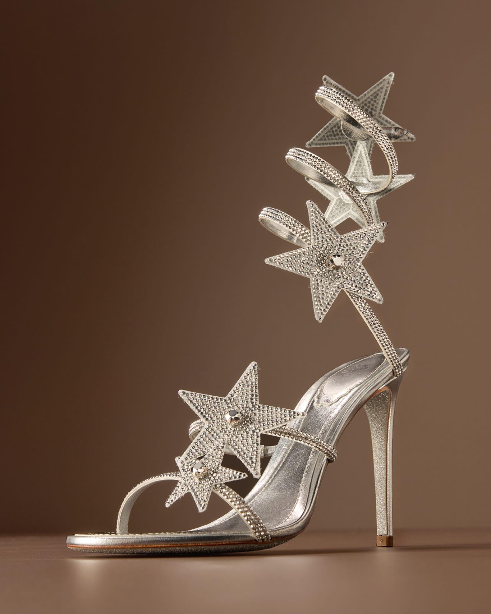 Cleo Crystal Star Satin Snake-Wrap Sandals Product Image