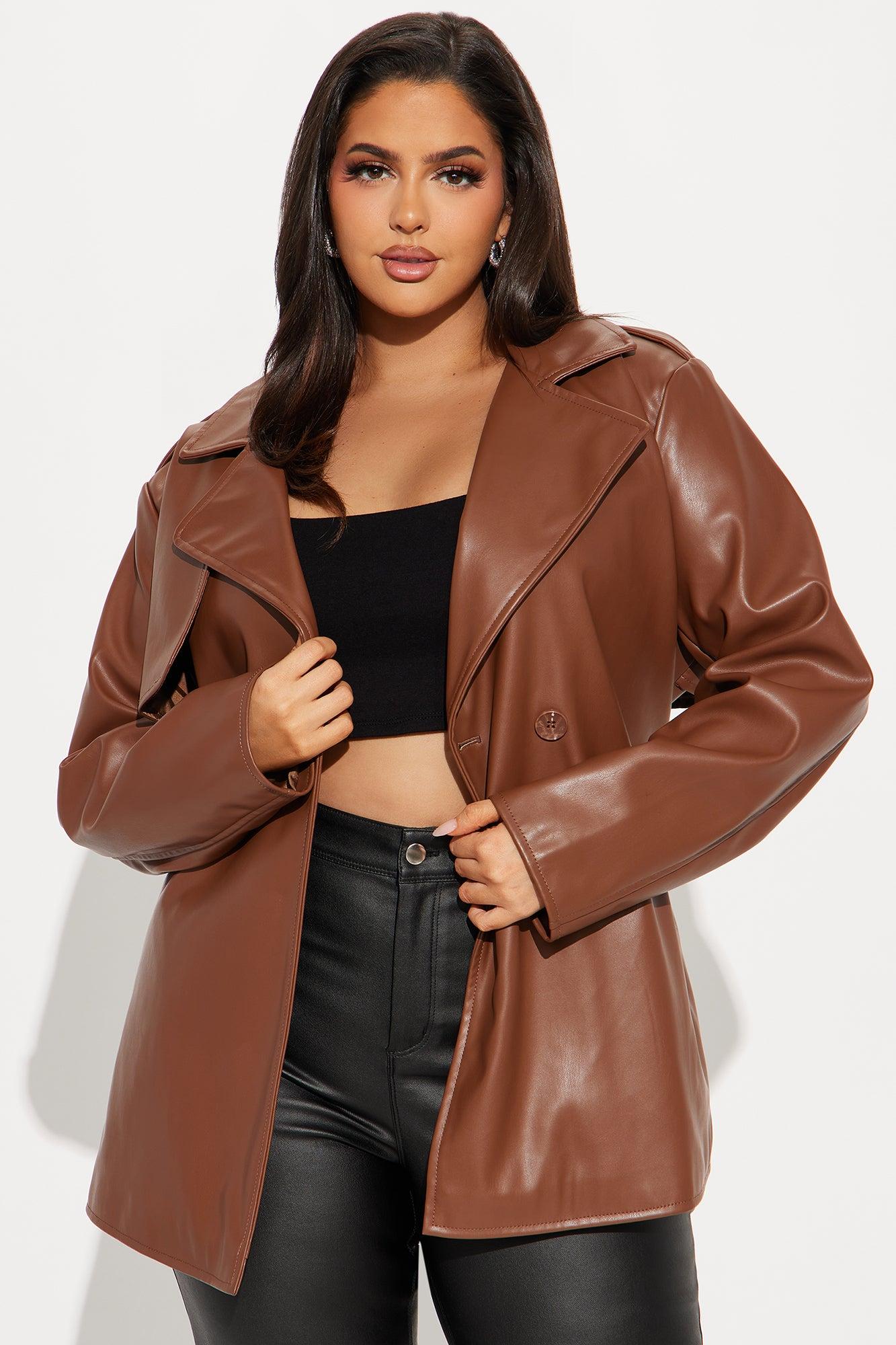 Mariah Belted Faux Leather Trench - Chocolate Female Product Image