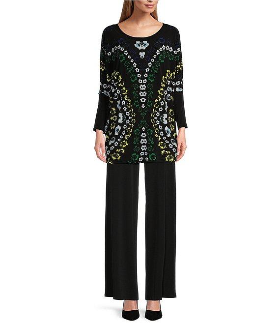 Eva Varro Knit Flower Pattern Scoop Neck Long Batwing Sleeve Tunic Product Image