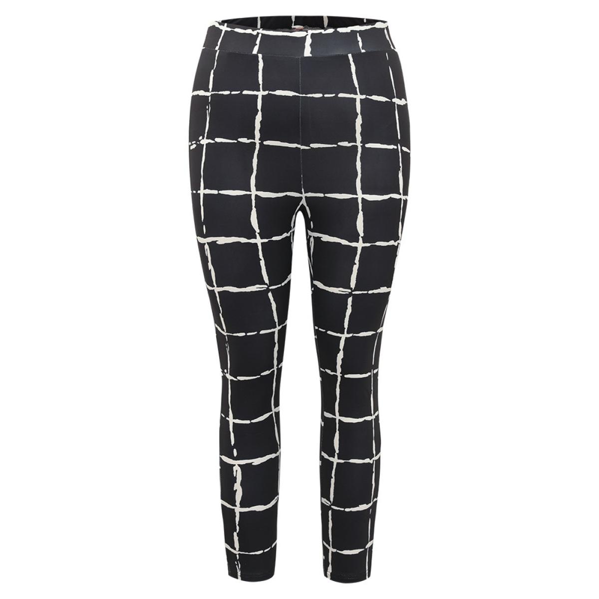 Plus Size Plaid Skinny Elastic Waist Leggings Women Black Elegant High stretch Skinny High Rise Dailywear Leggings BloomChic 22-24/3X Product Image
