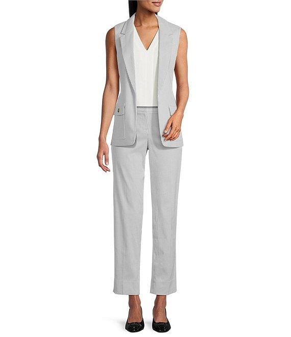 Kasper Stripe Notch Collar Open Front Vest Product Image